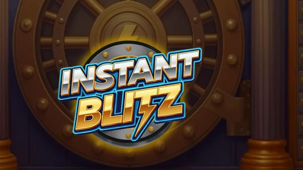 Tampilan visual slot Instant Blitz dengan tema brankas neon dan simbol emas.