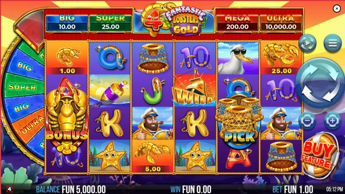 Tampilan visual slot 4 Fantastic Lobsters Gold dengan tema bawah laut yang penuh harta karun