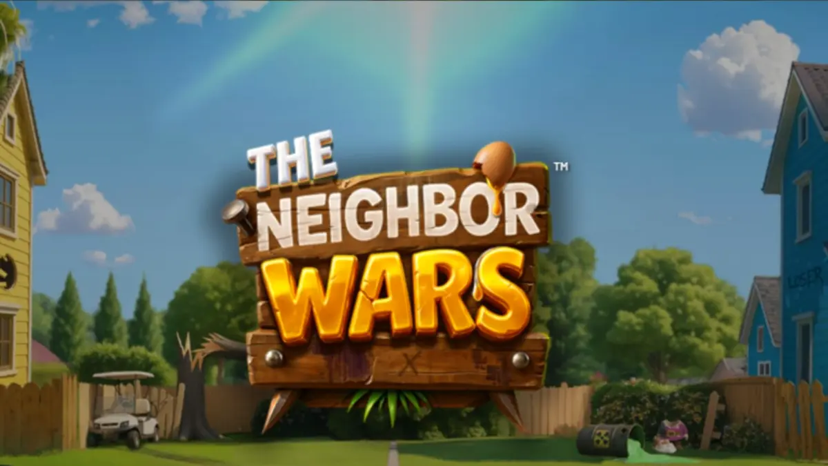 Tampilan visual slot The Neighbor Wars dengan tema perseteruan tetangga yang lucu