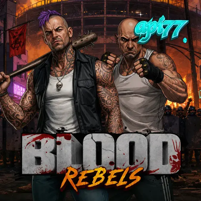 Tampilan visual slot Blood Rebels dengan tema pemberontakan jalanan yang kelam.